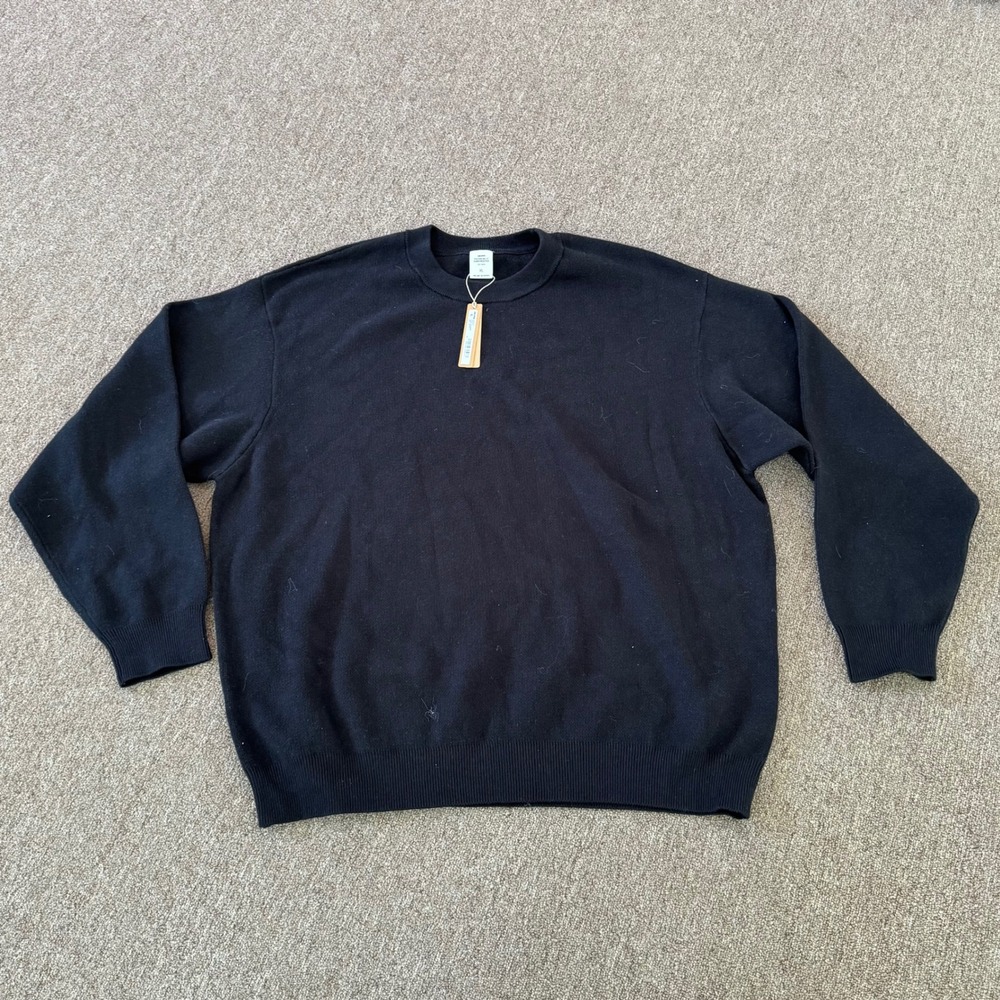 SKIMS Cotton Knit Sweater Obsidian Black Crewneck Pullover PL-PLO-9810M XL NWT